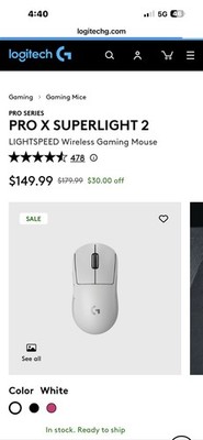Logitech G PRO X Superlight 2 Wireless Gaming Mouse - White