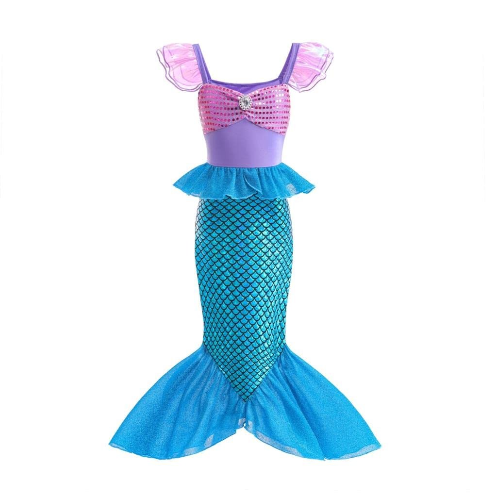 Robe sirène fille déguisement de princesse avec perruque costume enfant bleu