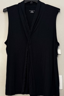 Charter Club Plus Sleeveless Beaded Trim Twist Front Top Sz 3X NWT Gothic Classy