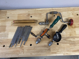 Lot Vintage Stanley Handyman Hand Drills Lathe Knives Spade Bits Woodworking
