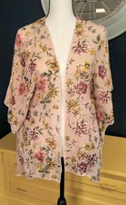 Kimono Size Small Floral Sheer Boho Feminine Short Sleeves Open Front Women's