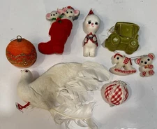 VTG Lot Of 8 Flocked Assorted Christmas Ornaments Excellent Condition!!