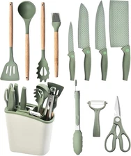 Green 12pc Silicone Kitchen Utensil & Knife Set, Entry-Level Starter Kit