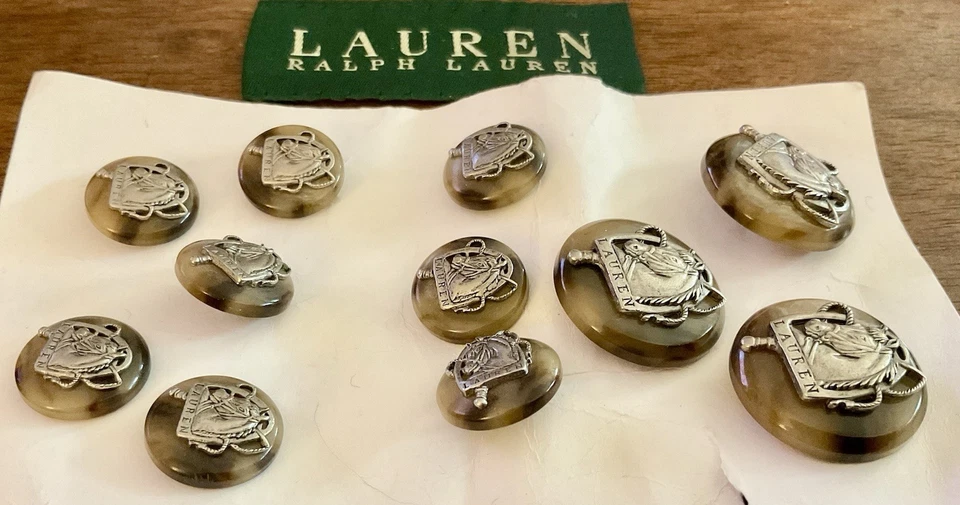 Juego de 11 botones de repuesto ecuestres cabeza de caballo Ralph Lauren plateados y marrones Foto 4 de 4