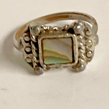 Ring Vintage Silver Plated Abalone Adjustable