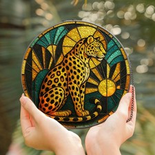 Leopard Stained Glass Style Suncatcher - Art Deco Jungle Wildlife Window Hanging