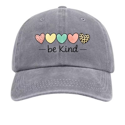 Be Kind Heart Washed Baseball Cap, Warm Inspirational Unisex Casual Sun Hat