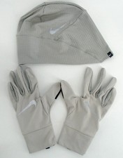 Nike Essential Running Hat  Gloves Set Women's M/L Lt Iron Ore/Grey/Silver