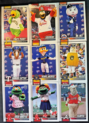 2026 Topps Mascot 9-card lot Blooper, Tessie, Bernie, Pirate Parrot, Mr. Met +