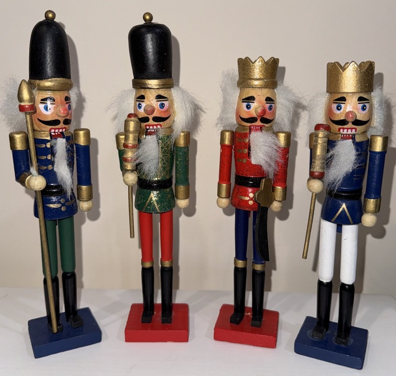 4 Small Nutcrackers | Wooden Decorative Christmas Statues | Red/Blue/Green