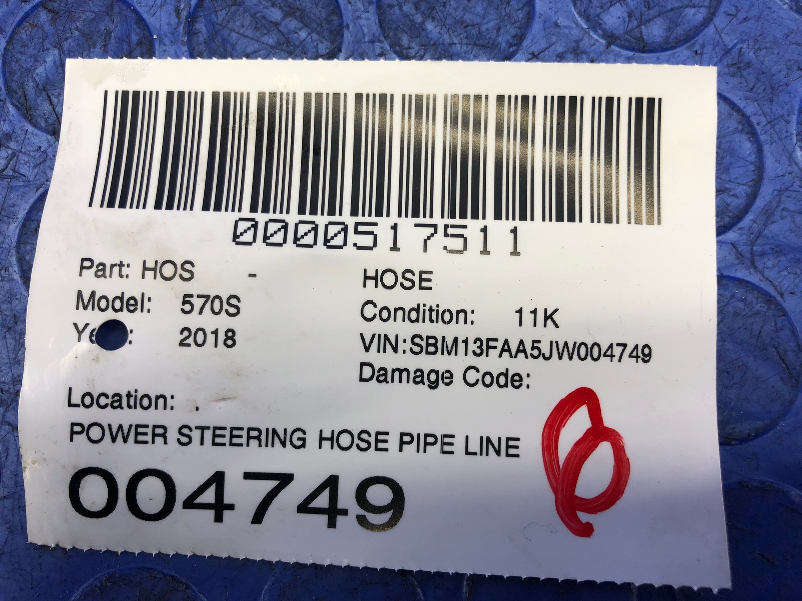 2016-2021 MCLAREN 570S OEM POWER STEERING HOSE PIPE LINE 13D0066CP