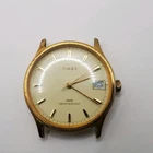 Vintage 1987 Timex Marlin Mechanical Watch Men Running Gold Tone Date Dial