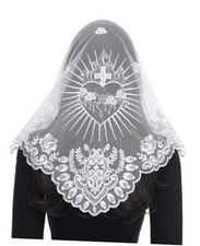 Veils for Church Catholic Women: Triangular Rose Sacred Heart Mantilla White