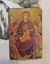 Quadretto Icona Russa Madonna Col Bambino Stampa Su Base Di Legno