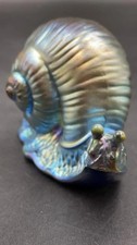 Fenton Glass Favrene Iridescent Iridized Over Cobalt Blue Snail Figurine
