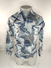 JOEL of CALIFORNIA Vintage Disco Butterfly Collar Geometric Sky Shirt EXCELLENT