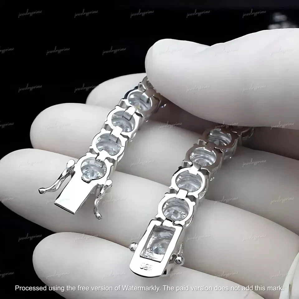 Brazalete de tenis de diamantes de 5 mm de corte redondo de 15 quilates enchapado en oro blanco de 14 quilates Foto 2 de 3