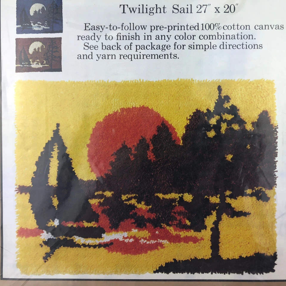 Caron Latch Hook Pattern Twilight Sail Sailboat Sunset Printed Canvas Pattern  - Image 2 of 4
