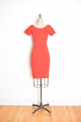 vintage 90s dress red knit bandage bodycon tight wide neck mini dress XS S  | eBay