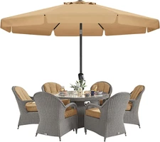 Valance Patio Umbrella for Outdoor Table Market -8 Ribs (11Ft,Khaki)