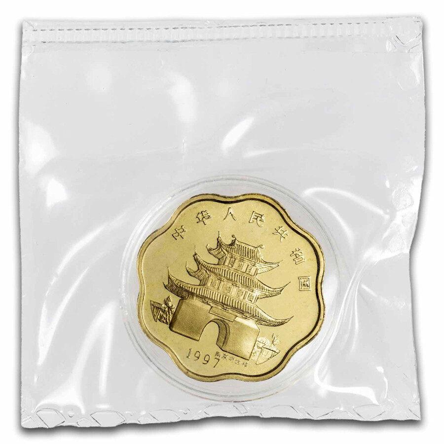 1997 China 1/2 oz Gold Year of the Ox Flower Coin (Sealed 1997 China 1/2 oz Gold Year of the Ox Flower Coin (Sealed