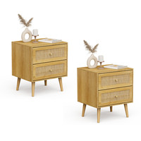Bedside Tables Set of 2 Rattan Drawers, Side Table with 2 Drawers, VonHaus
