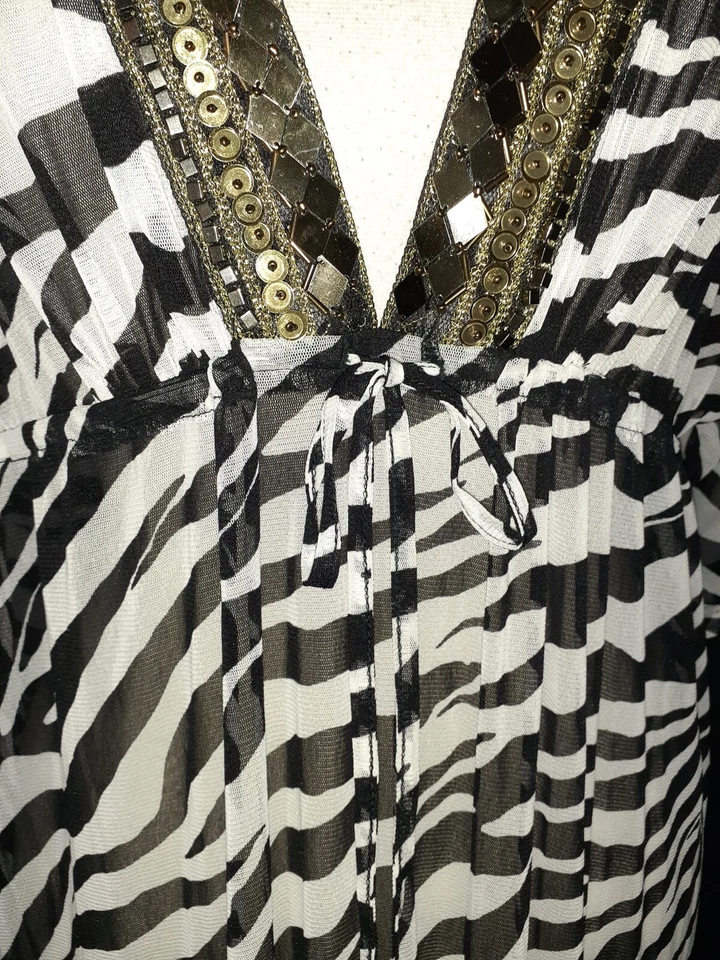 INC International Concepts Talla XL Traje de Baño Cubierta Negro Blanco Estampado Animal Lentejuelas Foto 3 de 4