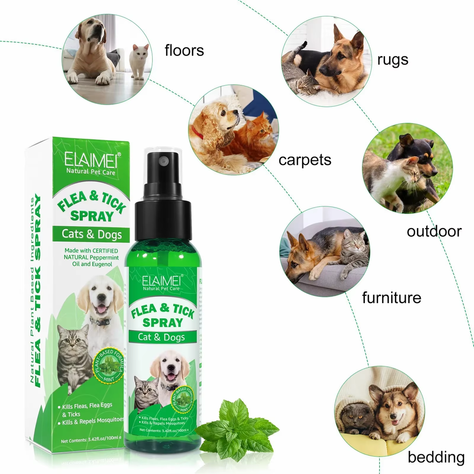 Natural Flea & Tick Spray for Dogs & Cats 100ml with Peppermint Oil