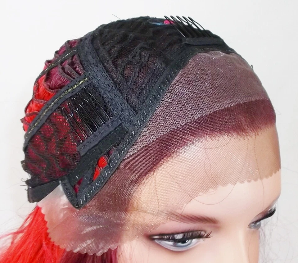 Peluca frontal de encaje profundo onda suelta vino y fuego rojo calor seguro largo EE. UU. Oli Foto 2 de 4