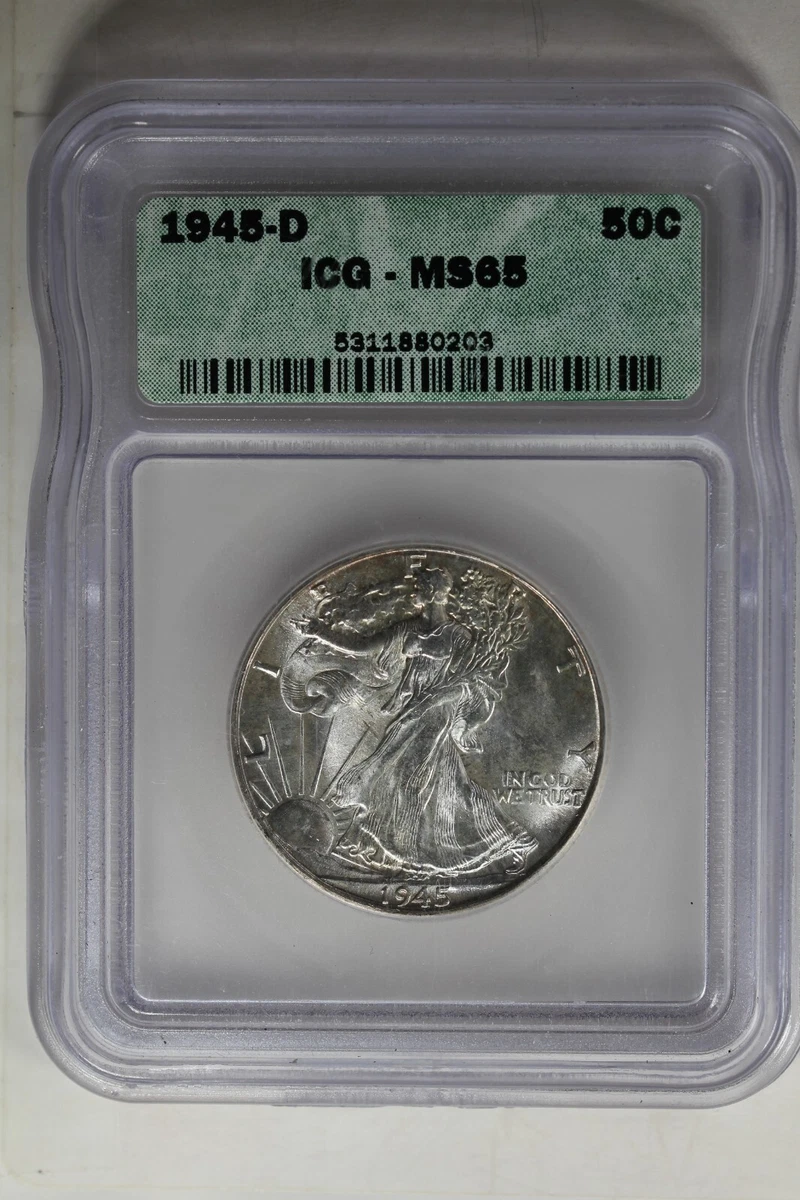 ICG Grade MS 65 1945 Year Liberty Walking Half Dollars (1916-1947