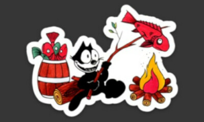 FELIX The Cat STICKERS Fishing Catch print Classic ART comic cartoon CUTE pole