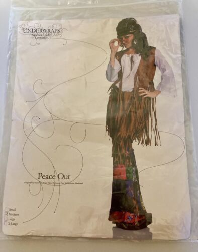 Peace Out! Womans Sz M Hippie Halloween Costume 70s Bell bottoms, Fringe vest - Afbeelding 1 van 6