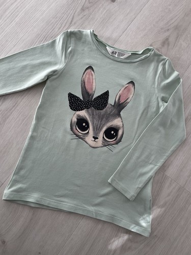 H&M Langarmshirt Shirt Hase Gr. 110/116 hellgrün türkis - Bild 2 von 7