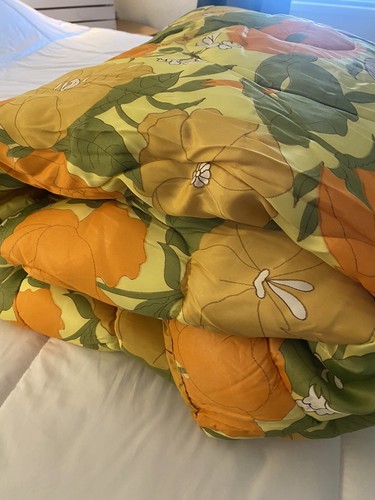 NEW ORIG Vintage MCM Bedspread Orange Green Gold SATIN SHEEN Polyester NWT 82" x - 第 16/23 張圖片