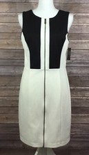 Vince Camuto NWT Womens Full Zip Front Sheath Dress 10 Ivory Black Career K57