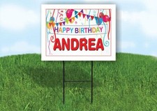 ANDREA HAPPY BIRTHDAY BALLOONS 18 in x 24 in Yard Sign Road Sign with Stand