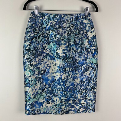 Reiss Mattea Jacquard Ice Blue Steel Pencil Skirt US Size