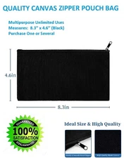 Zipper Canvas Bag Pencil Pouch Makeup Crafts Travel Accessories Black