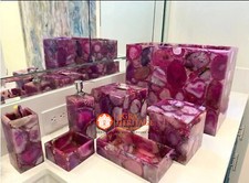 Set of 7 Pcs Pink Agate Luxury Stone Bathroom Accessories Set for Bathroom Decor