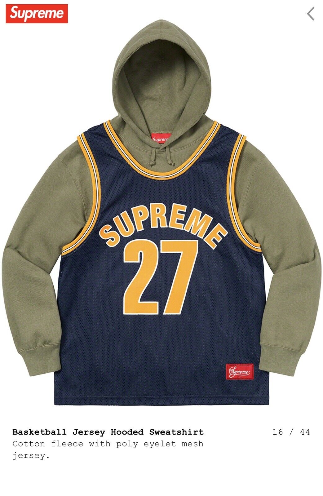 Supreme Basketball Jersey Hoodie Olive Size L