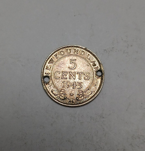1943-C Newfoundland 5 Cents - .925 Silver Coin - Canadian Half Dime - George VI