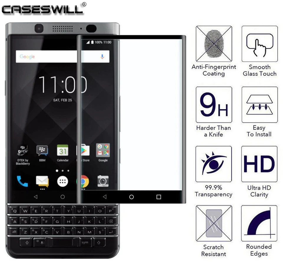 Протектор экрана пленка закаленное стекло полное покрытие для BlackBerry KEYone  - Изображение 2 из 4