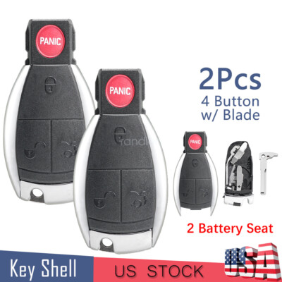 2 For Mercedes Benz E C R CL GL SLK 4 Buttons Remote Key Fob Shell Case + Blade
