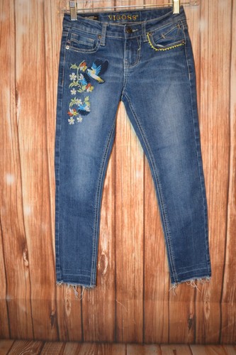 Vigoss Girls The Jagger Ankle Skinny Embroidered Bird Flower Blue Jeans Sz 8 - Picture 4 of 12