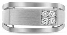ESTATE WIDE .18CT DIAMOND 14KT WHITE GOLD 3D RECTANGULAR MATTE  SHINY MENS RING