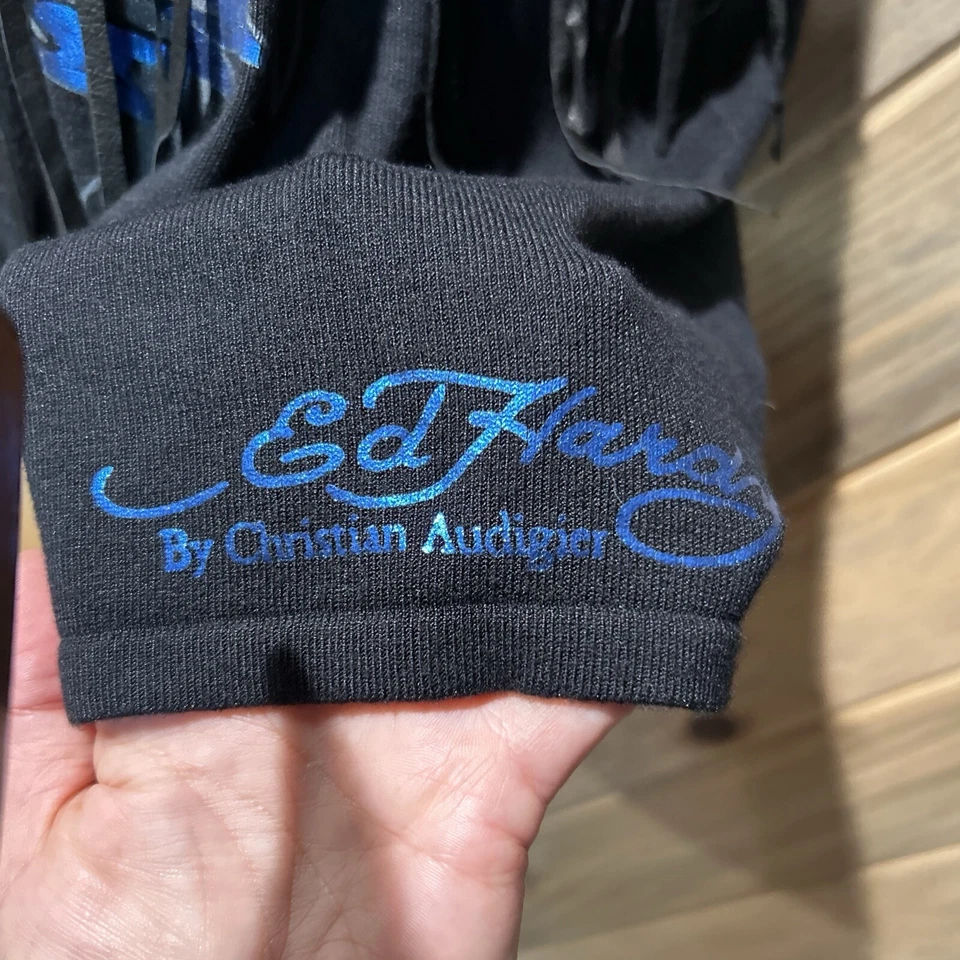 RARE Y2K ED HARDY METALLIC DRAGON TATTOO GROMMET FRINGE RACERBACK TANK DRESS XL - Image 4 of 4