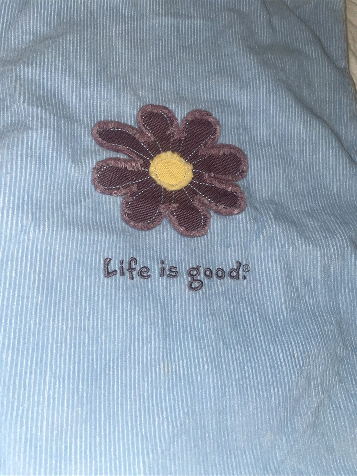 Vtg Life is Good Corduroy Backpack Cinch Bag Purse Blue Purple /Yellow Flower - Image 3 of 4