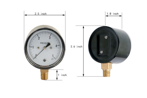 JIVTO Low Capsule Pressure Gauge 1/4 NPT Bottom connetion 5 psi ,brass internal - Picture 4 of 8