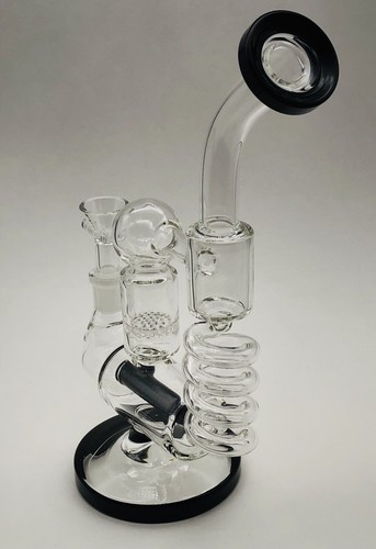 New Hookah Water Pipe Bongs 10&amp;amp;#034; Black &amp;amp;amp; Clear Glass Bong Honeycomb Art USA
