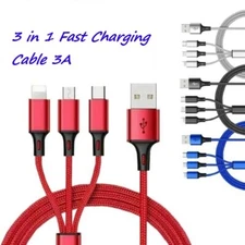 Fast 3 in 1 Multi USB Braided Charging Cable For IPhone/Type C/Micro USB